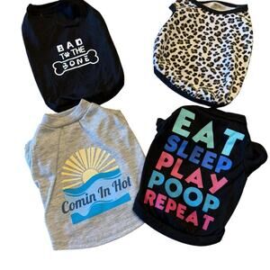 Set of 4 Cute Graphic Dog Tees - Black, Gray, Leopard, Multi Size Small